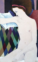 Quadro di
 Giorgio Milani - Nudo con nastro viola huile toile